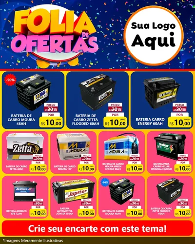 Modelo de Rede Social para Feed Instagram com o tema Folia de Ofertas para Baterias Elétricas
