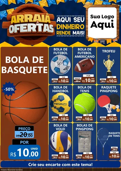 Modelo de Encarte para Encarte A4 Vertical com o tema Arraiá de Ofertas - Junina para Artigos Esportivos