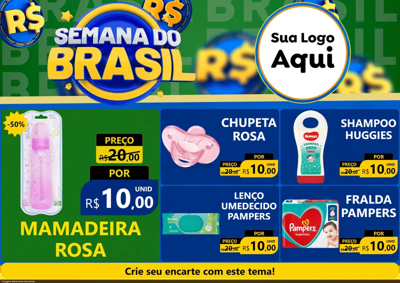 Modelo de Encarte para Encarte A4 Horizontal com o tema Semana Do Brasil para Bebês