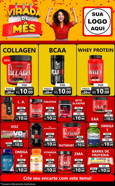 Modelo de Encarte para Encarte Grande com o tema Virada de Mês para Suplementos alimentares