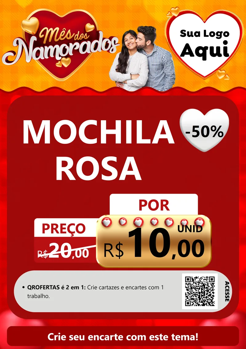 Modelo de Cartaz para Cartaz A4 Vertical com o tema Mês dos Namorados para Papelaria