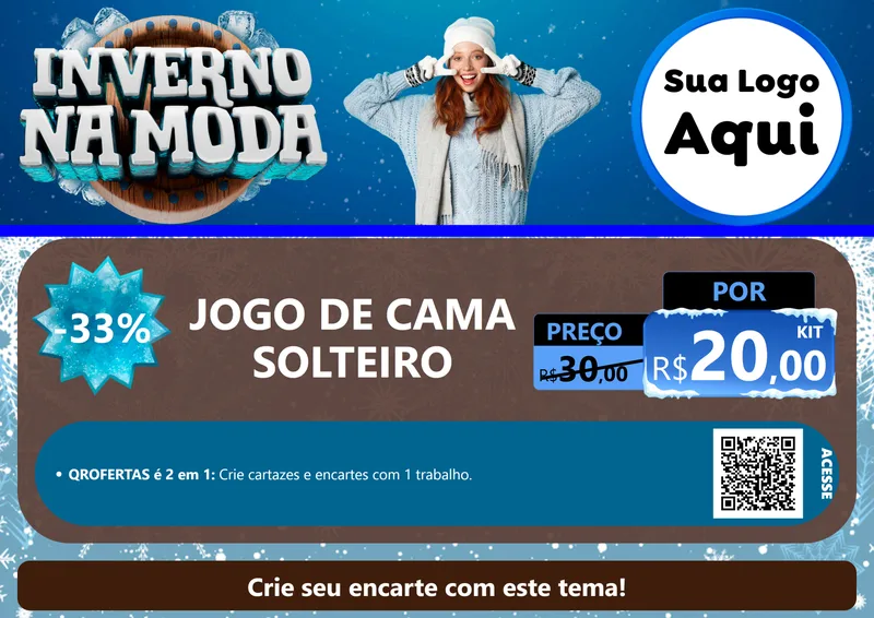 Modelo de Cartaz para Cartaz A4 Horizontal com o tema Inverno na Moda para Cama, Mesa e Banho