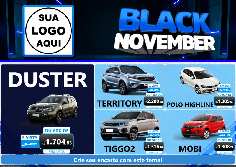 Modelo de Encarte para Encarte A4 Horizontal com o tema Black November para Concessionaria de Carros