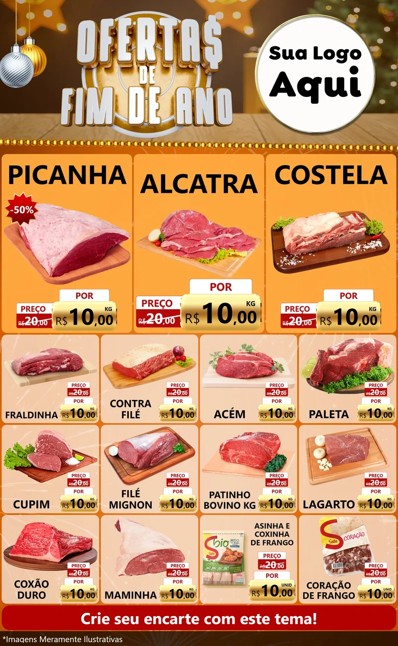 Modelo de Encarte para Encarte Grande com o tema Ofertas de Fim de Ano para Açougue