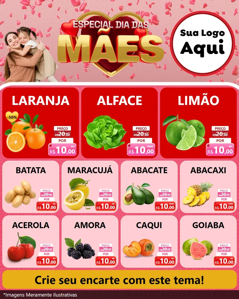 Modelo de Rede Social para Feed Instagram com o tema Especial Dia Das Mães para Hortifrúti