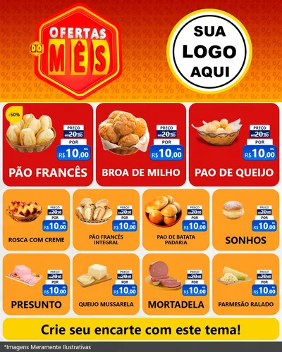 Modelo de Rede Social para Feed Instagram com o tema Ofertas do Mês para Padaria