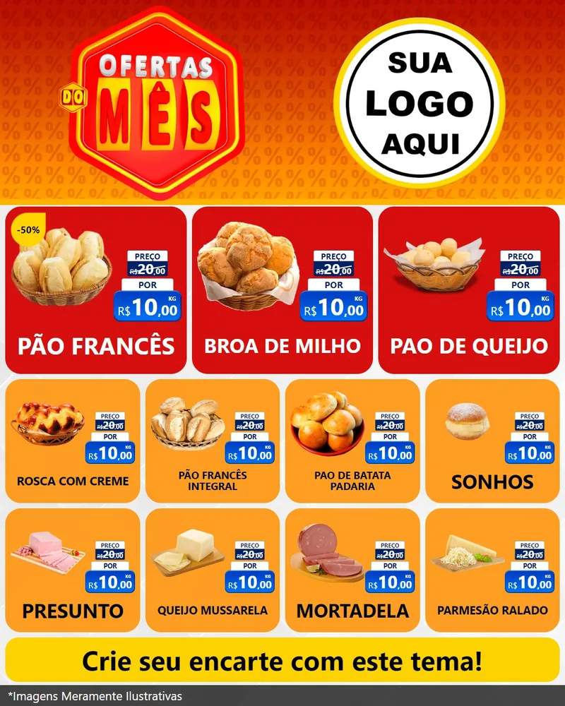 Modelo de Rede Social para Feed Instagram com o tema Ofertas do Mês para Padaria