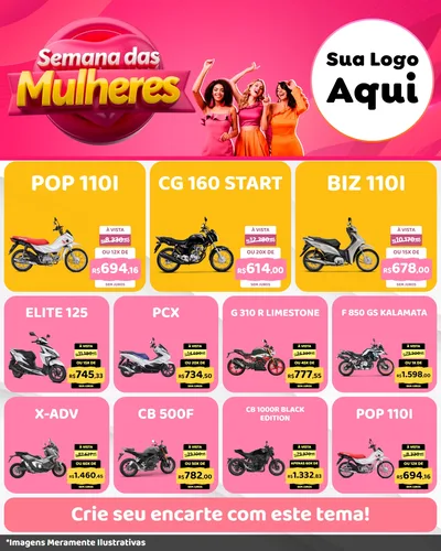 Modelo de Rede Social para Feed Instagram com o tema Semana das Mulheres para Concessionaria de Motos