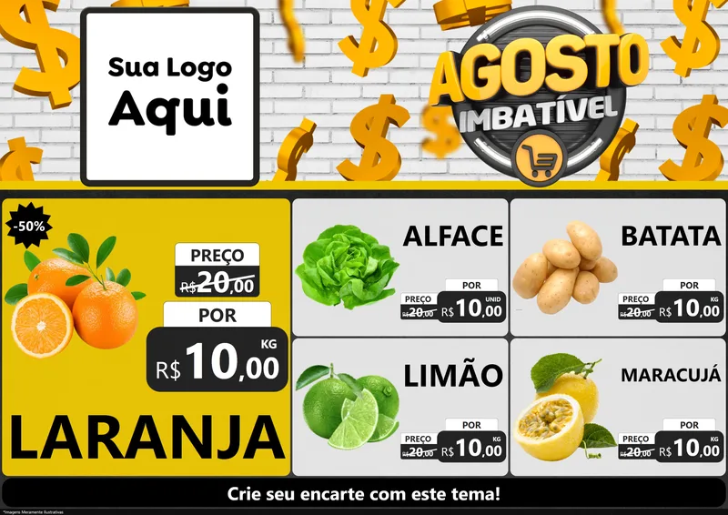 Modelo de Encarte para Encarte A4 Horizontal com o tema Agosto imbatível para Hortifrúti