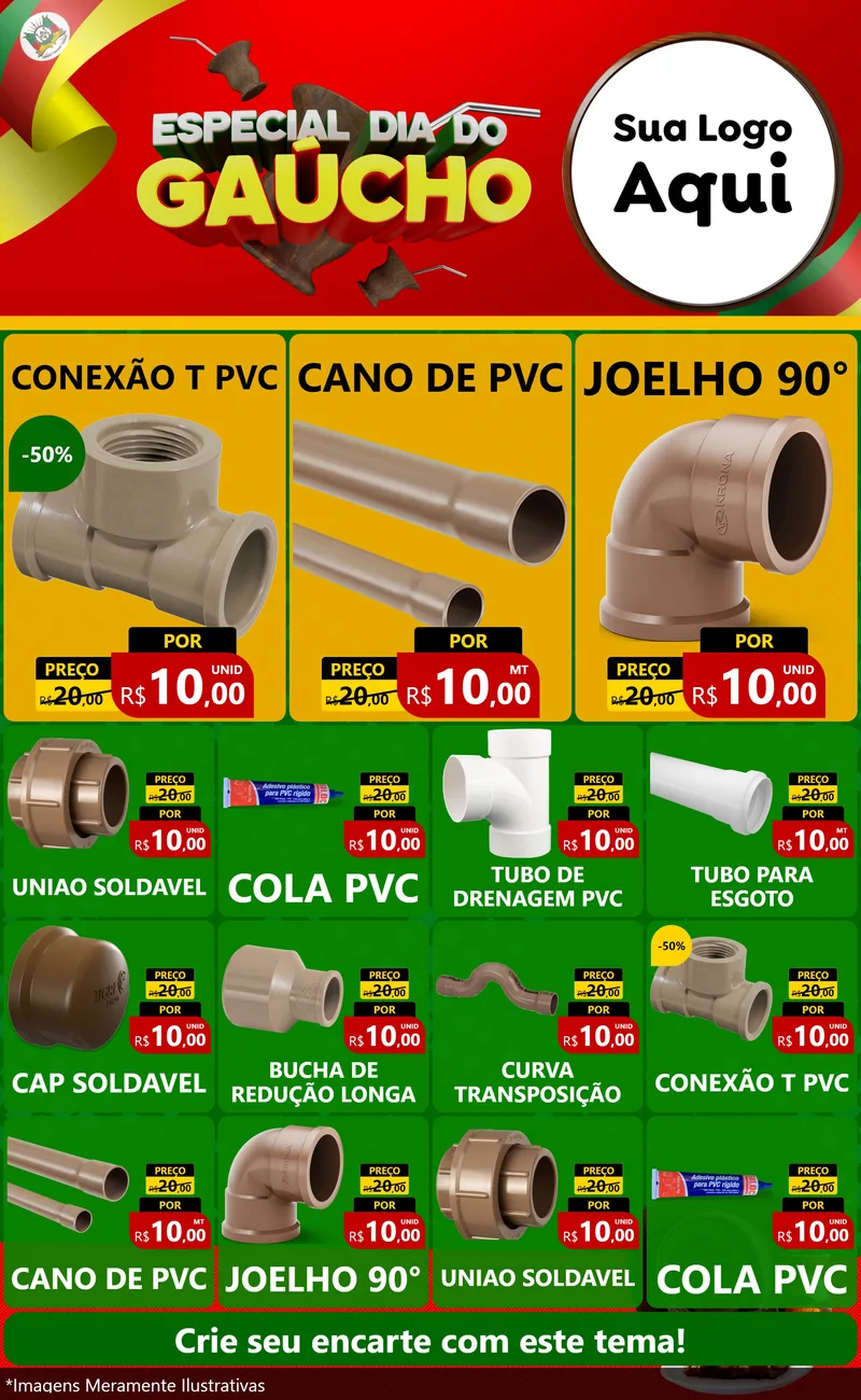 Modelo de Encarte para Encarte Grande com o tema Especial Dia do Gaúcho para Tubos e conexões