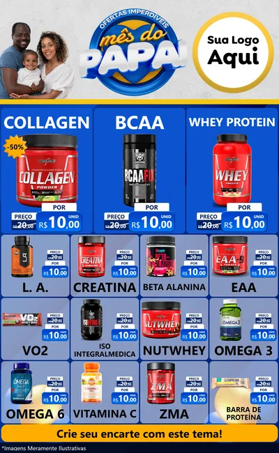 Modelo de Encarte para Encarte Grande com o tema Ofertas Imperdíveis Mês Do Papai para Suplementos alimentares