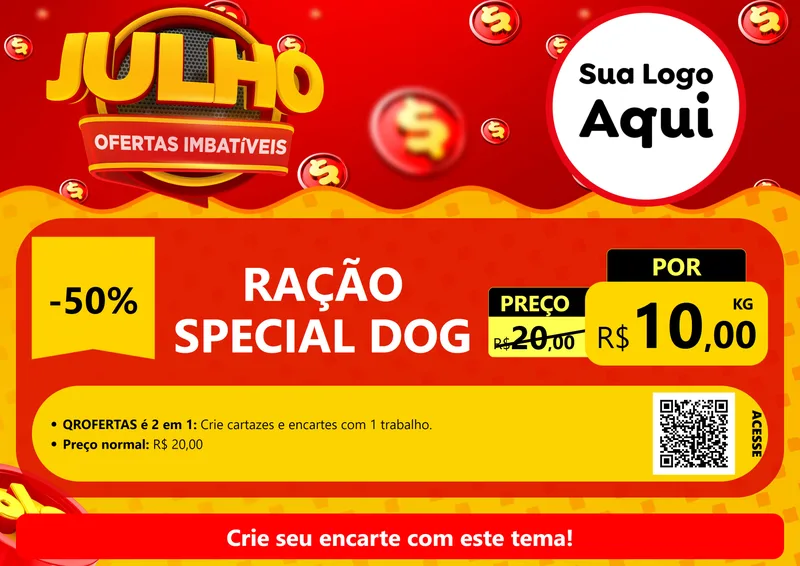 Modelo de Cartaz para Cartaz A4 Horizontal com o tema Julho Ofertas Imbatíveis para Pet Shop