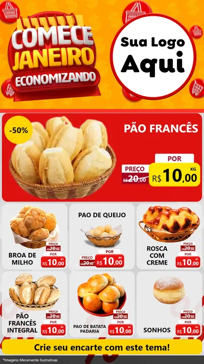 Modelo de Rede Social para Stories com o tema Comece Janeiro Economizando para Padaria
