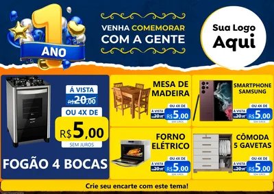 Modelo de Encarte para Encarte A4 Horizontal com o tema Um Ano de Aniversário para Móveis e Eletro