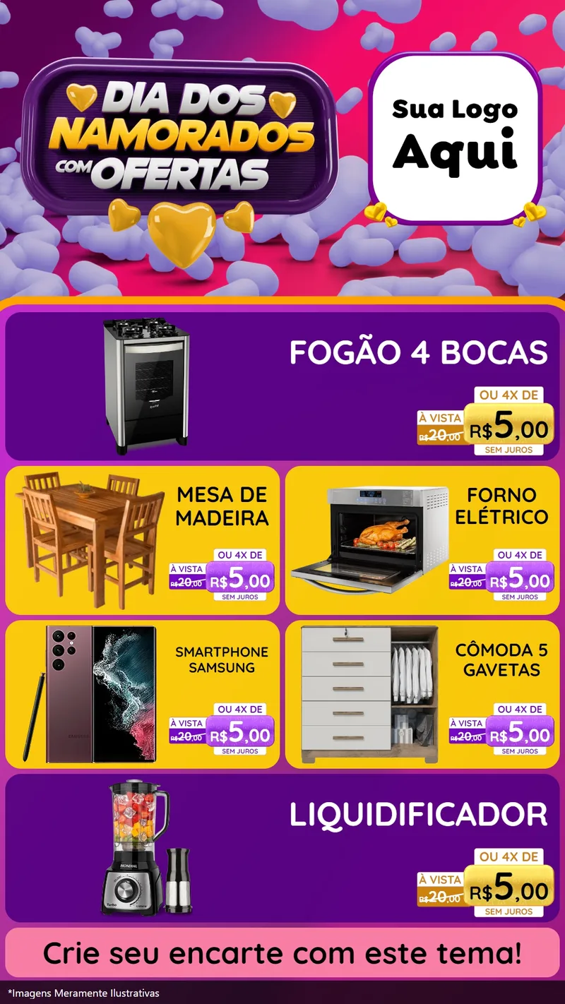 Modelo de TV para TV Vertical com o tema Dia Dos Namorados Com Ofertas para Móveis e Eletro