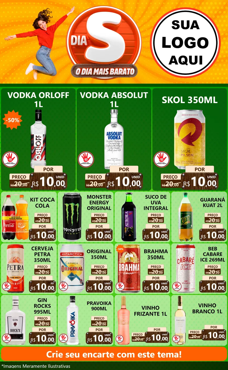 Modelo de Encarte para Encarte Grande com o tema Dia S - O Dia Mais Barato para Distribuidora de bebidas