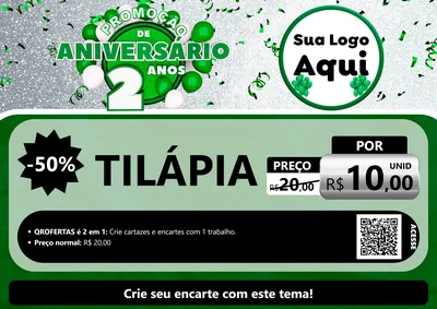 Modelo de Cartaz para Cartaz A4 Horizontal com o tema Promoção de Aniversário - 2 Anos para Peixaria