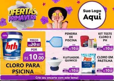 Modelo de Encarte para Encarte A4 Horizontal com o tema Ofertas Da Primavera para Produtos para Piscina