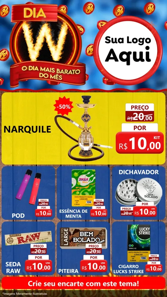 Modelo de Rede Social para Stories com o tema Dia W - O Dia Mais Barato Do Mês para Tabacaria