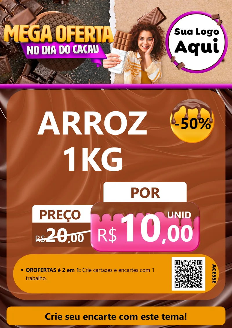 Modelo de Cartaz para Cartaz A4 Vertical com o tema Mega Oferta no Dia do Cacau para Supermercado