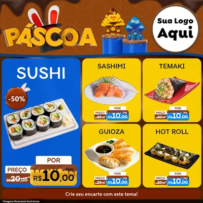 Modelo de Rede Social para Feed Facebook com o tema Páscoa para Comida japonesa