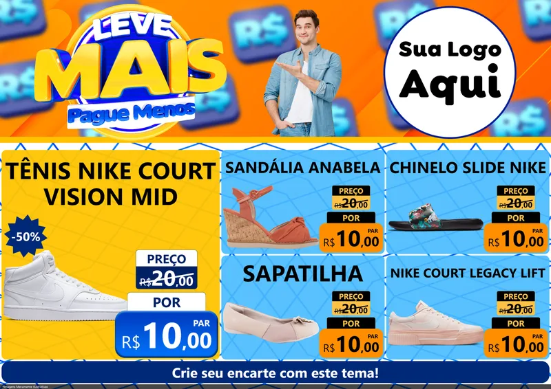 Modelo de Encarte para Encarte A4 Horizontal com o tema Leve Mais, Pague Menos para Calçados