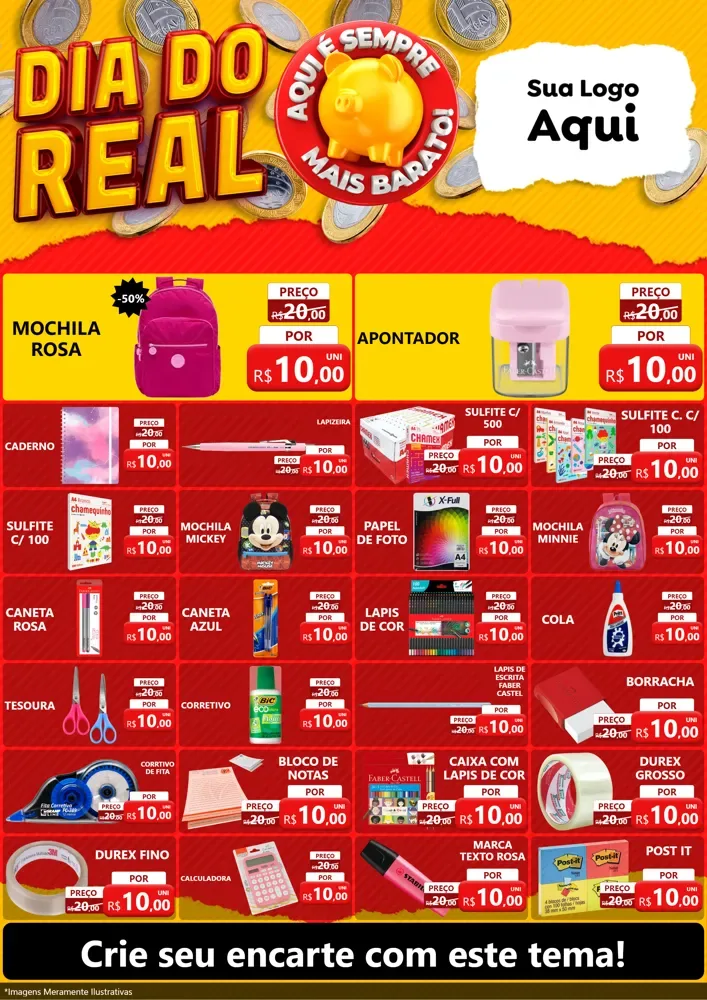 Modelo de Encarte para Encarte A4 Vertical com o tema Dia Do Real para Papelaria