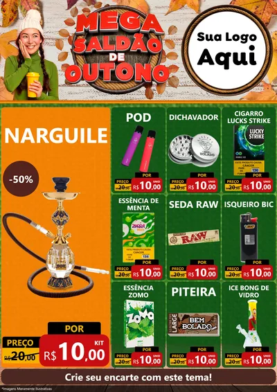 Modelo de Encarte para Encarte A4 Vertical com o tema Mega Saldão de Outono para Tabacaria