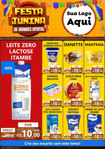 Modelo de Encarte para Encarte A4 Vertical com o tema Festa Junina de Grandes Ofertas para Frios e Laticínios