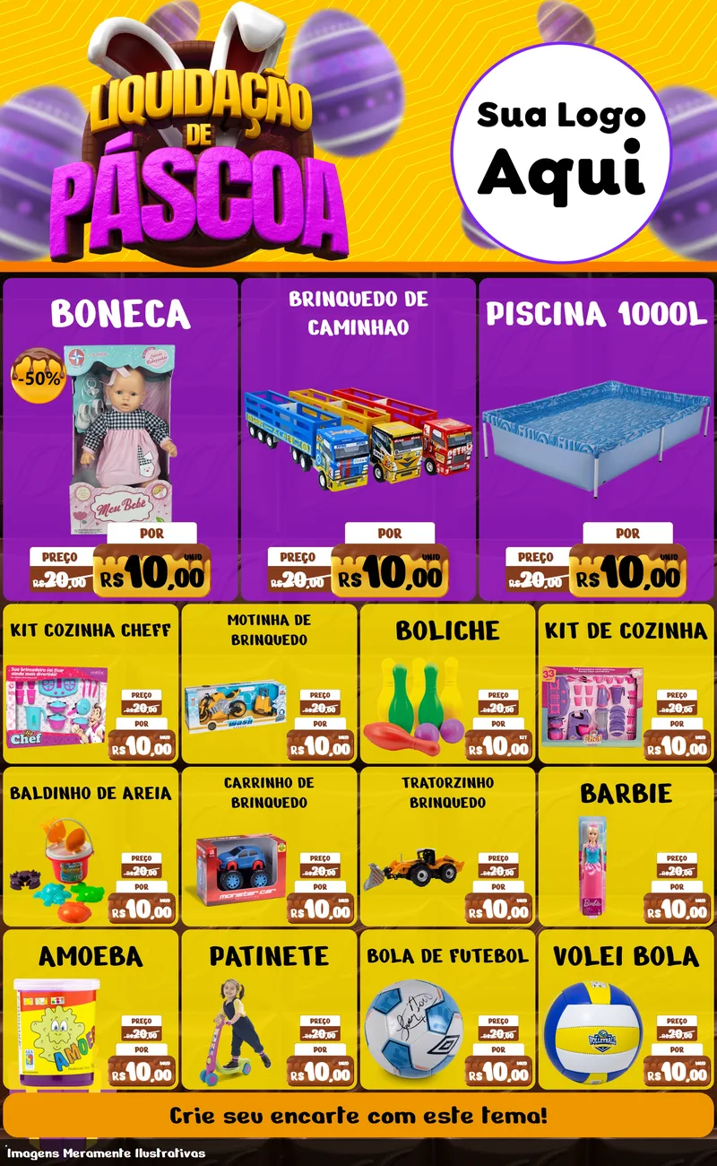 Modelo de Encarte para Encarte Grande com o tema Liquidação de Páscoa para Brinquedos