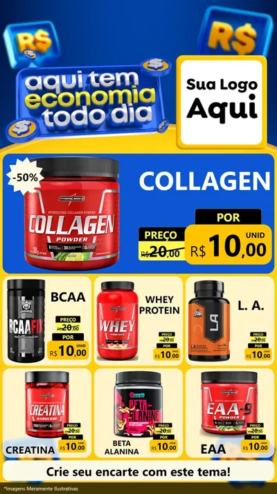 Modelo de Rede Social para Stories com o tema Aqui Tem Economia Todo Dia para Suplementos alimentares
