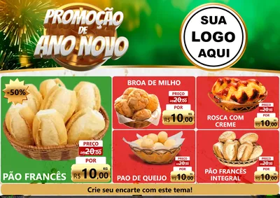 Modelo de Encarte para Encarte A4 Horizontal com o tema Promoção de Ano Novo para Padaria
