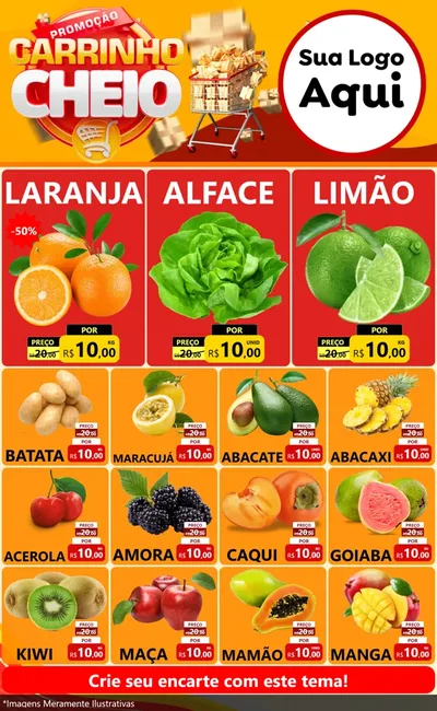 Modelo de Encarte para Encarte Grande com o tema Promoção carrinho cheio para Hortifrúti