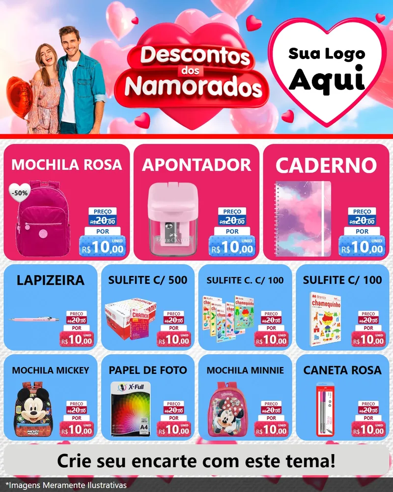 Modelo de Rede Social para Feed Instagram com o tema Descontos dos Namorados para Papelaria