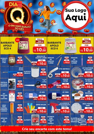 Modelo de Encarte para Encarte A4 Vertical com o tema Dia Q - O Dia Mais Barato Do Mês para Armarinho e Aviamentos