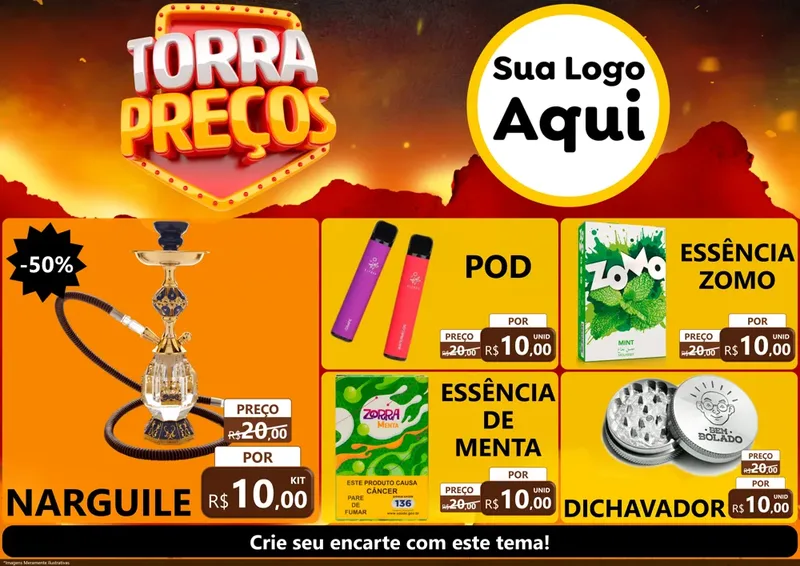 Modelo de Encarte para Encarte A4 Horizontal com o tema Torra Preços para Tabacaria