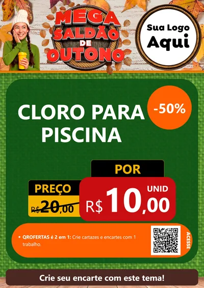 Modelo de Cartaz para Cartaz A4 Vertical com o tema Mega Saldão de Outono para Produtos para Piscina