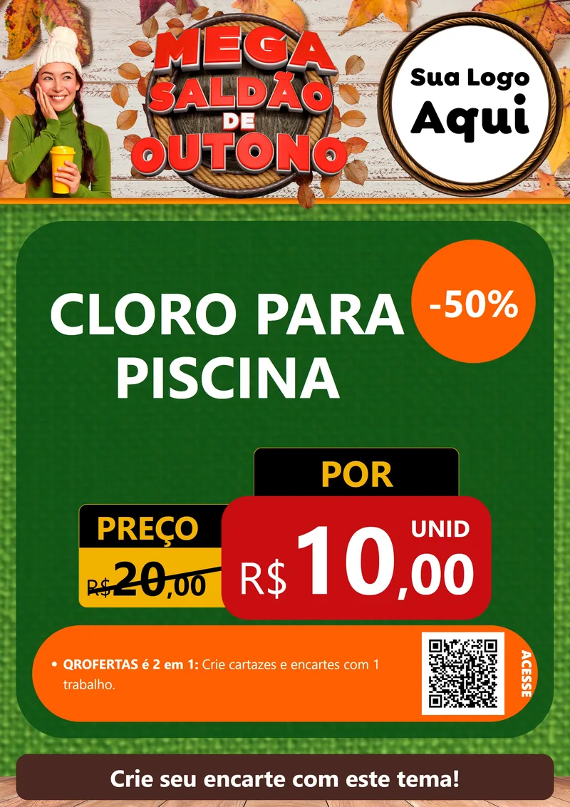 Modelo de Cartaz para Cartaz A4 Vertical com o tema Mega Saldão de Outono para Produtos para Piscina