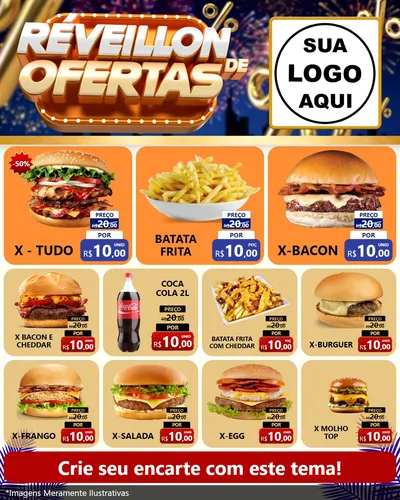 Modelo de Rede Social para Feed Instagram com o tema Réveillon de Ofertas para Hamburgueria