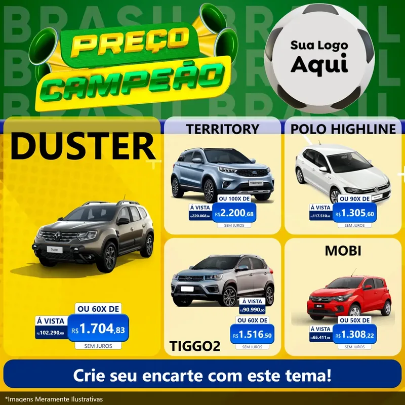 Modelo de Rede Social para Feed Facebook com o tema Preço Campeão - Copa para Concessionaria de Carros