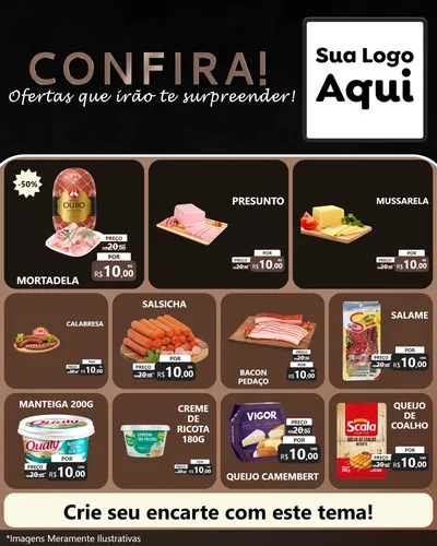 Modelo de Rede Social para Feed Instagram com o tema Confira! Ofertas que irão te surpreender! para Frios e Laticínios