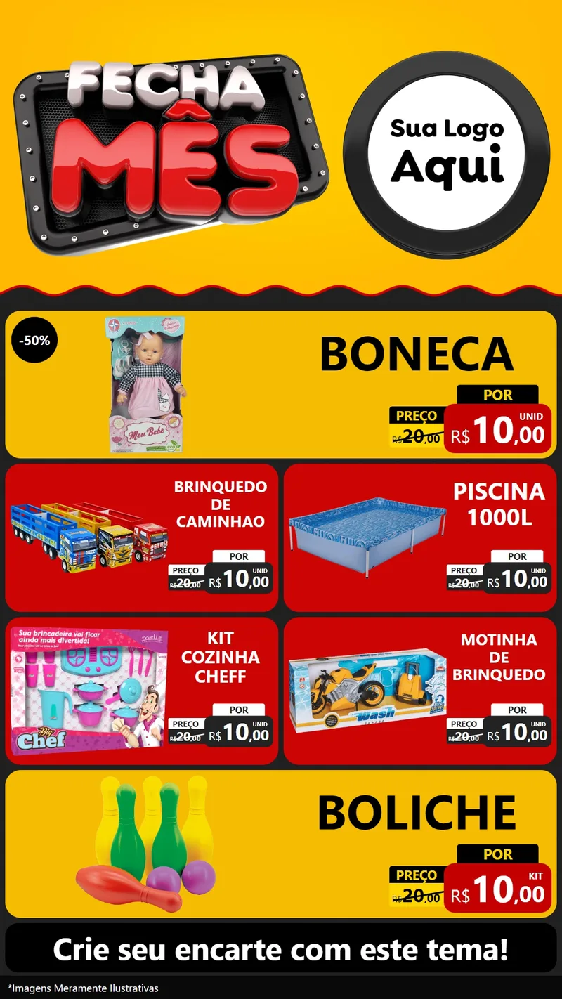 Modelo de TV para TV Vertical com o tema Fecha Mês para Brinquedos