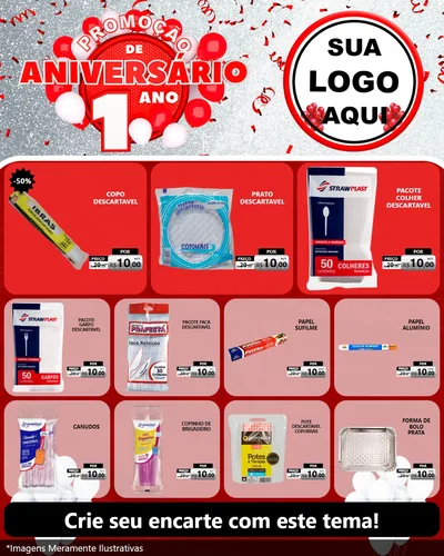 Modelo de Rede Social para Feed Instagram com o tema Promoção de Aniversário - 1 Ano para Embalagens