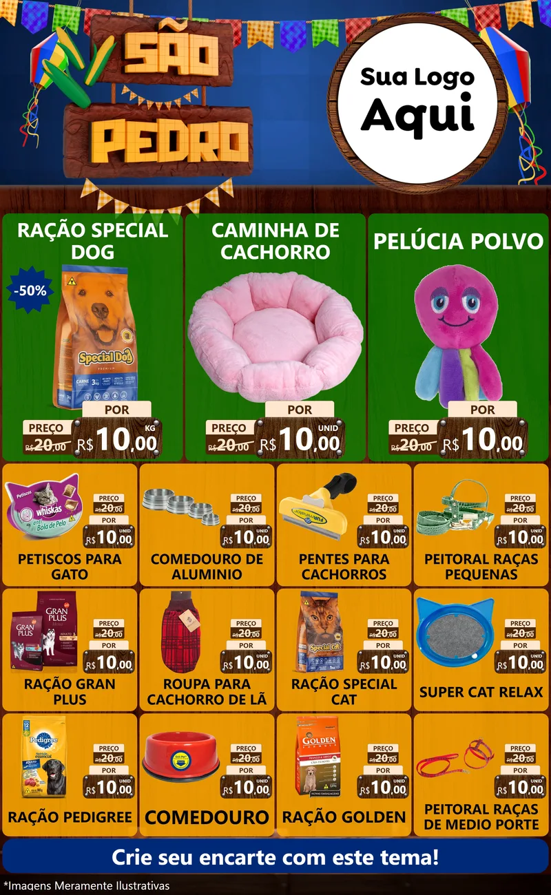 Modelo de Encarte para Encarte Grande com o tema São Pedro para Pet Shop