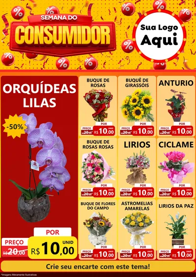 Modelo de Encarte para Encarte A4 Vertical com o tema Semana do Consumidor para Floricultura e jardim