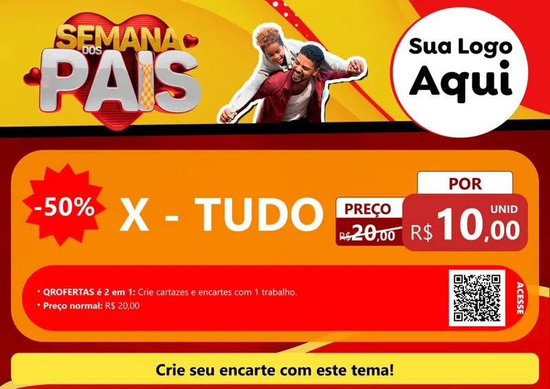 Modelo de Cartaz para Cartaz A4 Horizontal com o tema Semana Dos Pais para Hamburgueria