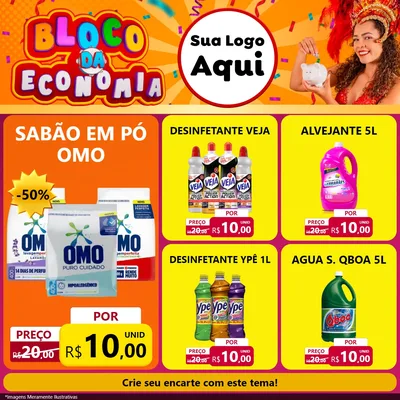 Modelo de Rede Social para Feed Facebook com o tema Bloco da Economia para Produtos de Limpeza