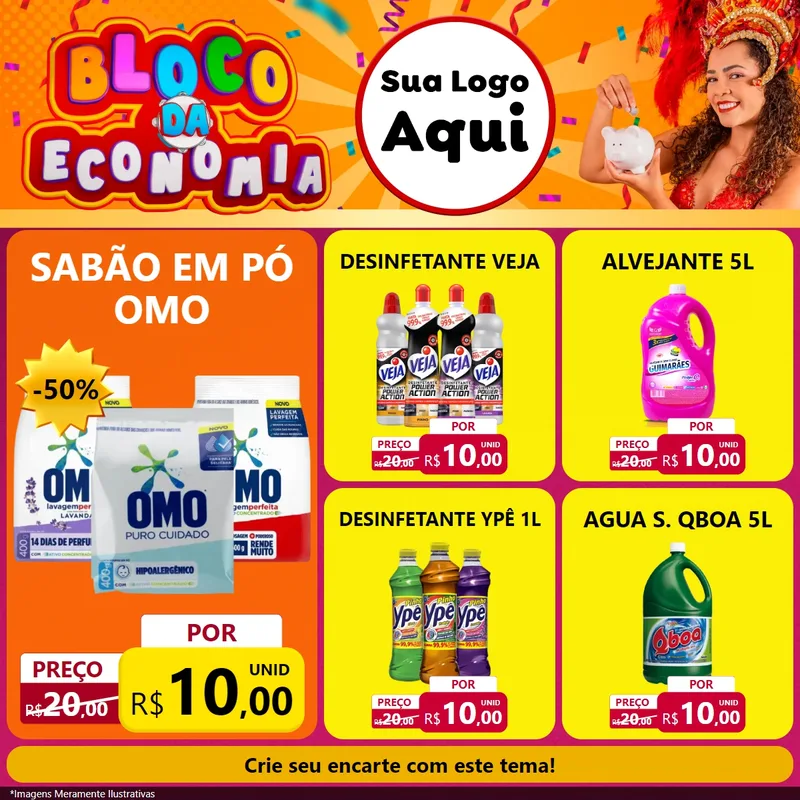 Modelo de Rede Social para Feed Facebook com o tema Bloco da Economia para Produtos de Limpeza