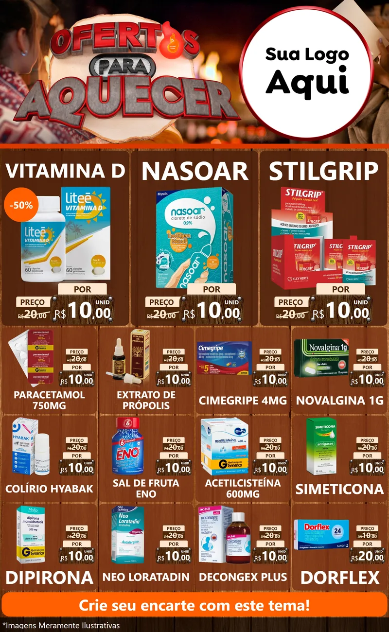 Modelo de Encarte para Encarte Grande com o tema Ofertas Para Aquecer para Farmácia