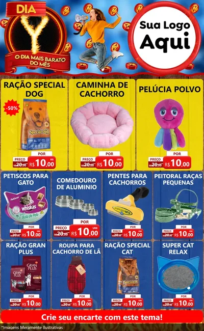 Modelo de Encarte para Encarte Grande com o tema Dia Y - O Dia Mais Barato Do Mês para Pet Shop